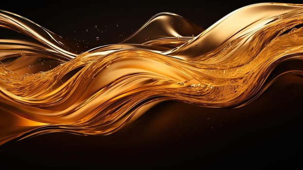 Elegant waves of a golden liquid in motion, resembling smooth satin on a dark background.Abstract Golden Liquid Flow.
