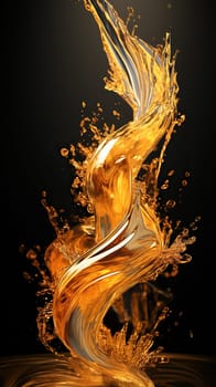 A vibrant splash of golden liquid captured in a moment of energetic movement.
