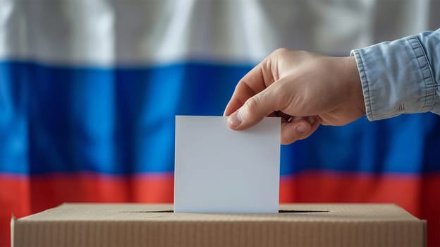 Hand casting ballot with national flag backdrop