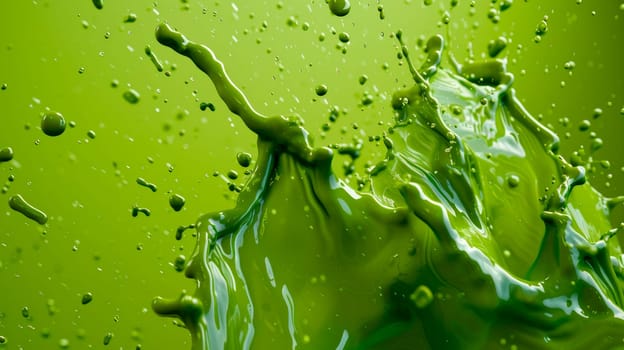 Green paint splatter effect. Close-up of a green liquid splash. AI generated