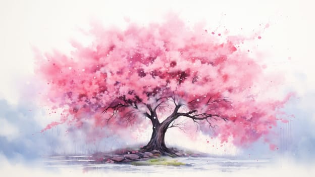 japanese sakura, cherry blossom tree during spring, ai
