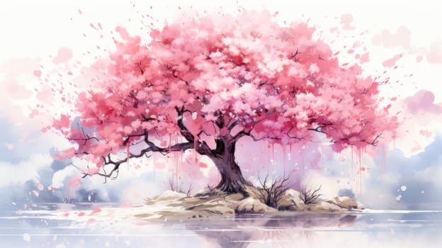 japanese sakura, cherry blossom tree during spring, ai