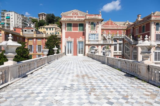 Genoa, Italy - 6 August 2023: Royal Palace - Palazzo Reale - exterior with blue sky, nobody