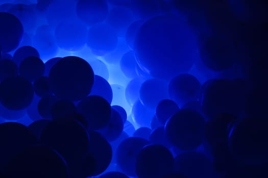 Blue background with flying balloons - clean design, 3d abstract realistic banner