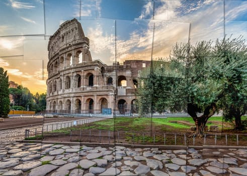Italy, Rome - Sunset behind the Colosseum, the most famous Roman landmark sightseeing