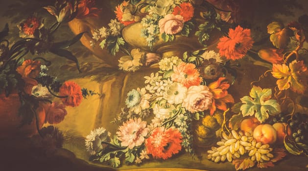 Old baroque flowers painting - vintage style aged decoration