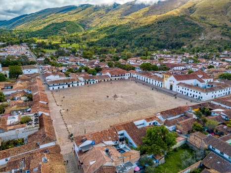 Villa de Leyva, colonial town known for Plaza Mayor, largest stone-paved square in South America, cobblestone streets, whitewashed buildings and historical UNESCO architecture. Boyaca, Colombia.
