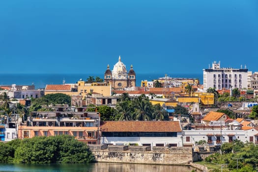 Urban skyline of Cartagena de Indias city on the Caribbean coast of Colombia