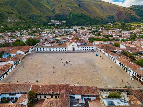 Villa de Leyva, colonial town known for Plaza Mayor, largest stone-paved square in South America, cobblestone streets, whitewashed buildings and historical UNESCO architecture. Boyaca, Colombia.