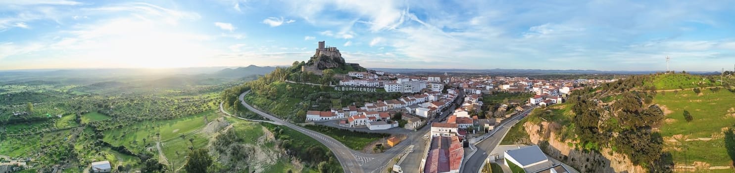 Panoramic view of Alburquerque in Extremadura, Spain. Photograph taken with drone