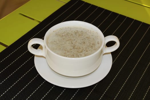 Restaurant menu. Dishes which give at restaurants. Soup in the cup