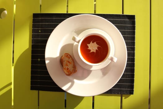 Restaurant menu. Dishes which give at restaurants. Soup in the cup