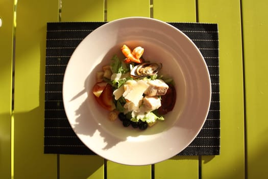 Restaurant menu. Dishes which give at restaurants. Salads, second courses, pizza and other.