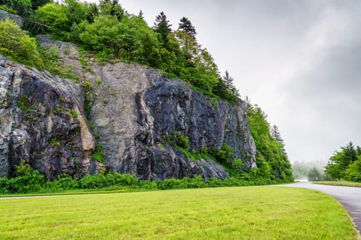 Cloudy morning on Blue Ridge Parkway in North Carolina