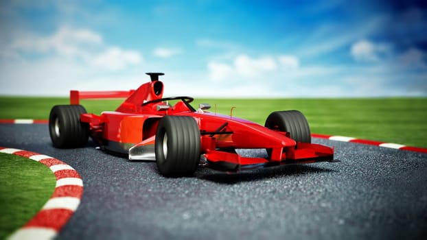 Generic racing car on the race track. 3D illustration.