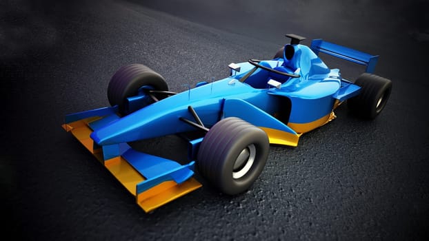 Generic racing car isolated on black background. 3D illustration.