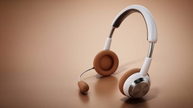 Generic headset standing on orange background. 3D illustration.