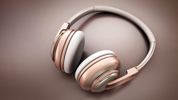 Rose gold headphones. 3D illustration.