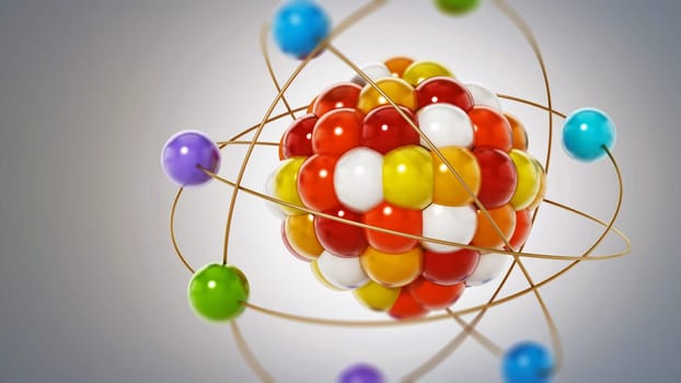 Abstract molecule model consisting of colored spheres. 3D illustration.