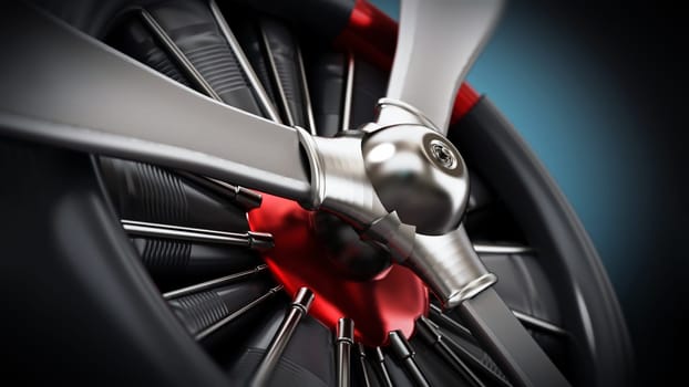 Vintage airplane propeller macro detail. 3D illustration.