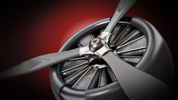 Vintage airplane propeller macro detail. 3D illustration.