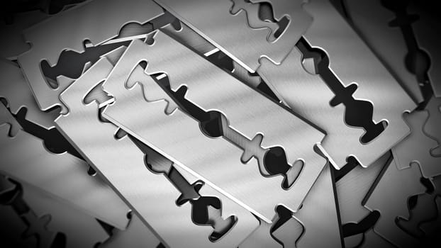 Stack of razor blades background. 3D illustration.