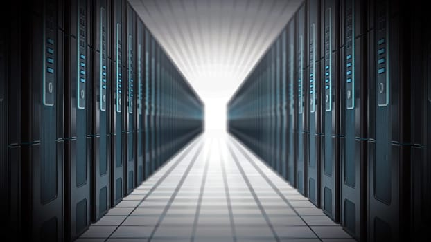 Network servers in a row isolated on white background. 3D illustration.
