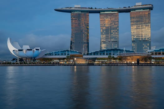 Marina Bay, Singapore - The view of Marina Bay Sands Hotel at sunset