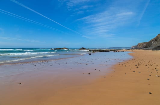 Beautiful empty beach in Algarve west coast, Portugal