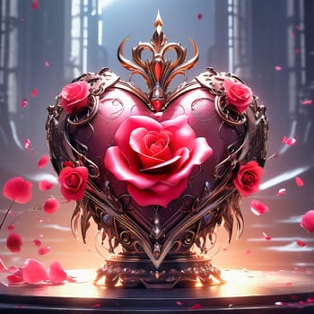 Heart and roses. Romantic AI generated image. Valentine's Day, wedding, engagement. Love in picture