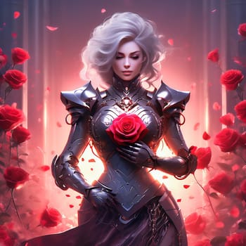 Couple in love with hearts and roses. Romantic AI generated image. Valentine's Day, wedding, engagement. Love in picture