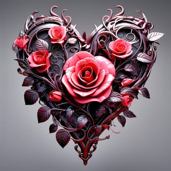 Heart and roses. Romantic AI generated image. Valentine's Day, wedding, engagement. Love in picture