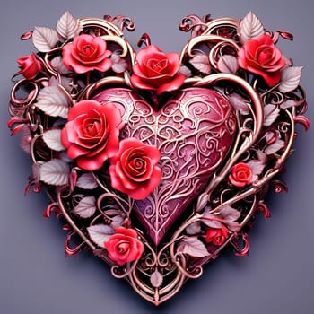 Heart and roses. Romantic AI generated image. Valentine's Day, wedding, engagement. Love in picture