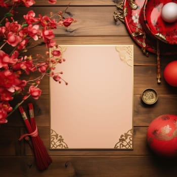 Radiant Chinese new year red background. Decoration culture. Generate Ai