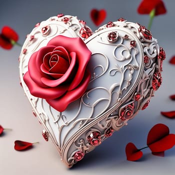 Heart and roses. Romantic AI generated image. Valentine's Day, wedding, engagement. Love in picture