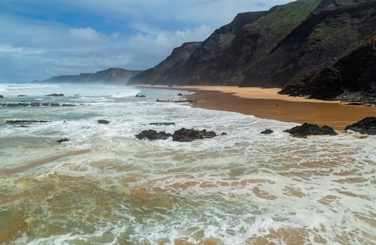 Beautiful empty beach in Algarve west coast, Portugal