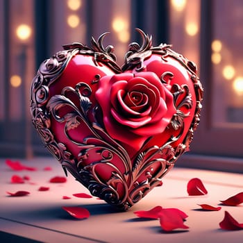 Heart and roses. Romantic AI generated image. Valentine's Day, wedding, engagement. Love in picture