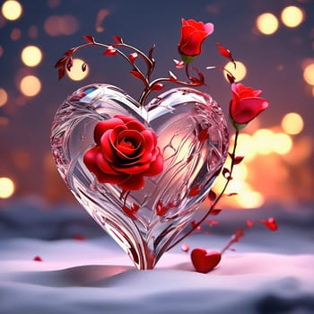Heart and roses. Romantic AI generated image. Valentine's Day, wedding, engagement. Love in picture