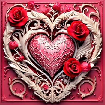 Heart and roses. Romantic AI generated image. Valentine's Day, wedding, engagement. Love in picture