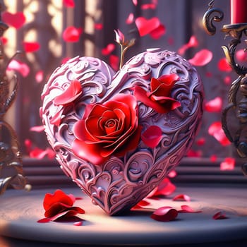 Heart and roses. Romantic AI generated image. Valentine's Day, wedding, engagement. Love in picture