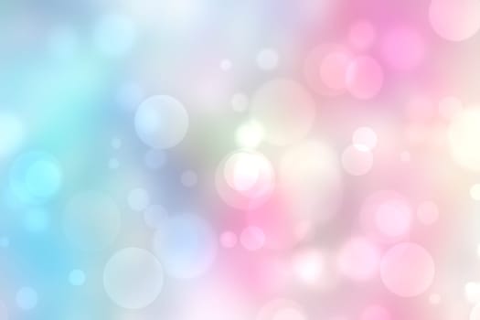 Abstract blurred fresh vivid spring summer light delicate pastel yellow pink orange turquoise bokeh background texture with bright circular soft color lights. Beautiful backdrop illustration.