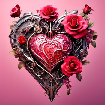 Heart and roses. Romantic AI generated image. Valentine's Day, wedding, engagement. Love in picture