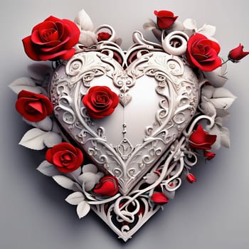 Heart and roses. Romantic AI generated image. Valentine's Day, wedding, engagement. Love in picture