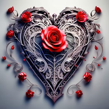 Heart and roses. Romantic AI generated image. Valentine's Day, wedding, engagement. Love in picture