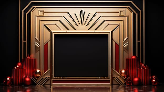 red art deco style blank space frame for sale or promotion, ai