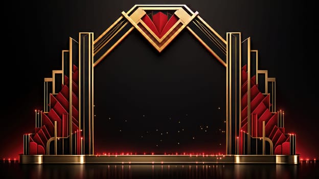 red art deco style blank space frame for sale or promotion, ai