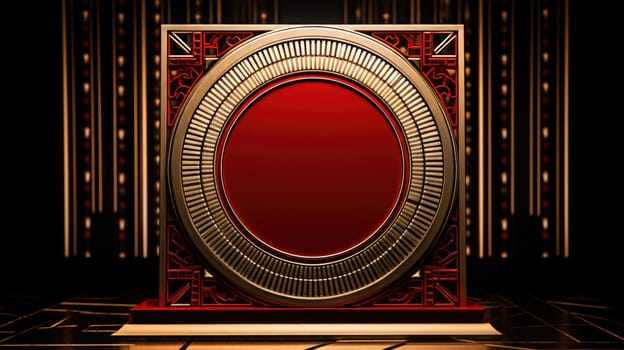 red art deco style blank space frame for sale or promotion, ai