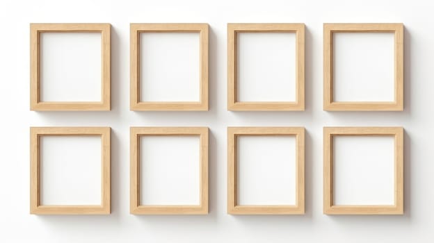 wood photo art frame set on white wall, ai