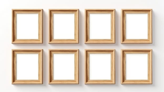 wood photo art frame set on white wall, ai
