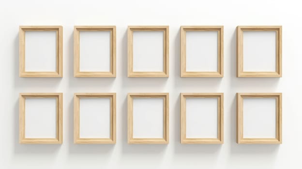 wood photo art frame set on white wall, ai